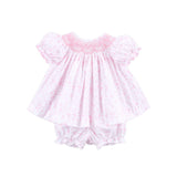 Pink Christmas Print Smocked Bloomer Set