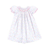 Christmas Lights White Print Smocked Bishop Dress