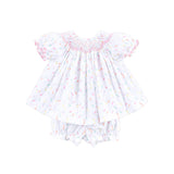 Christmas Lights White Print Smocked Bloomer Set