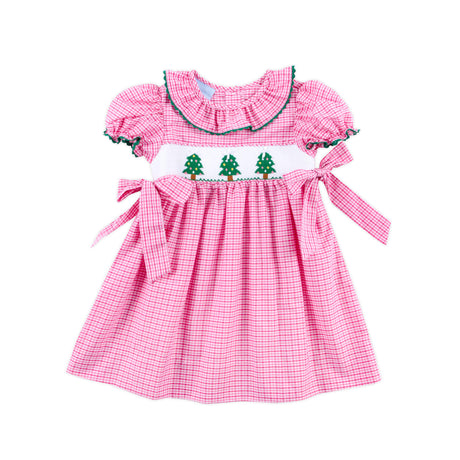 Christmas Tree Smocked Hot Pink Gingham Beverly Dress