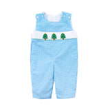 Christmas Tree Smocked Light Blue Gingham Longall