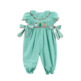 Jolly Christmas Smocked Green Windowpane Beverly Long Bubble