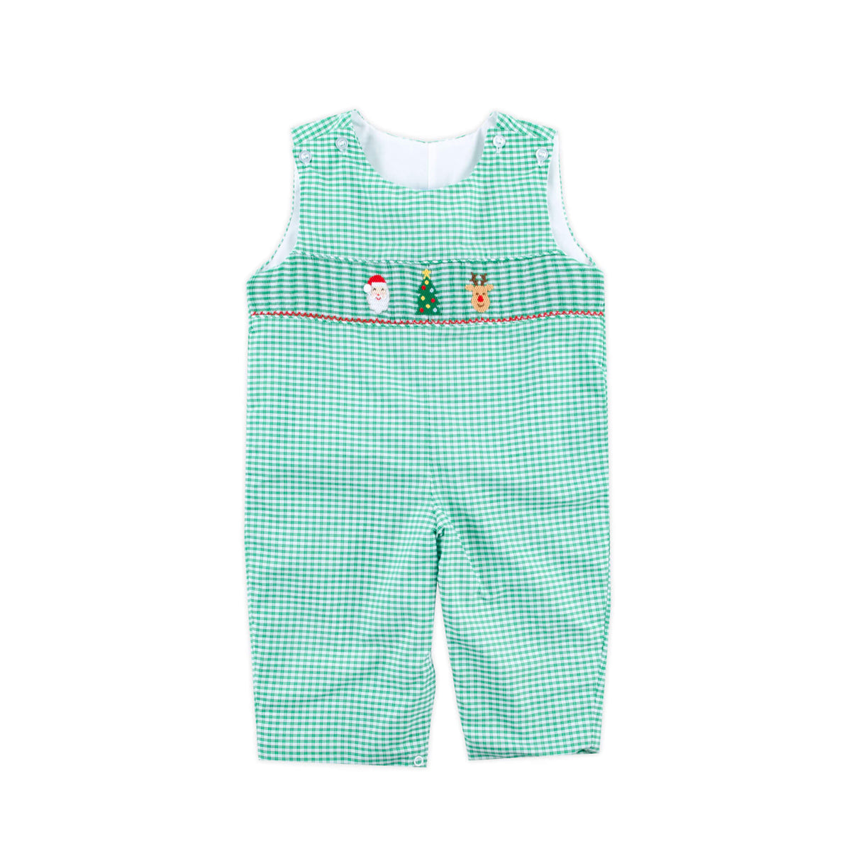 Jolly Christmas Smocked Green Windowpane Longall