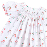 Happy Santa White Print Smocked Bloomer Set
