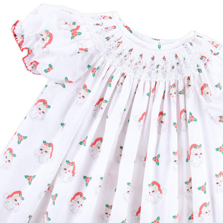 Happy Santa White Print Smocked Bloomer Set