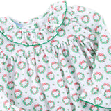 Holiday Wreath White Print Ruffle Collared Bubble