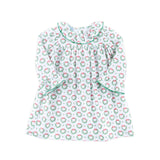 Holiday Wreath White Print Ruffle Collared Dress