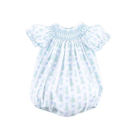 Christmas Tree Bow Blue Smocked Bishop Bubble