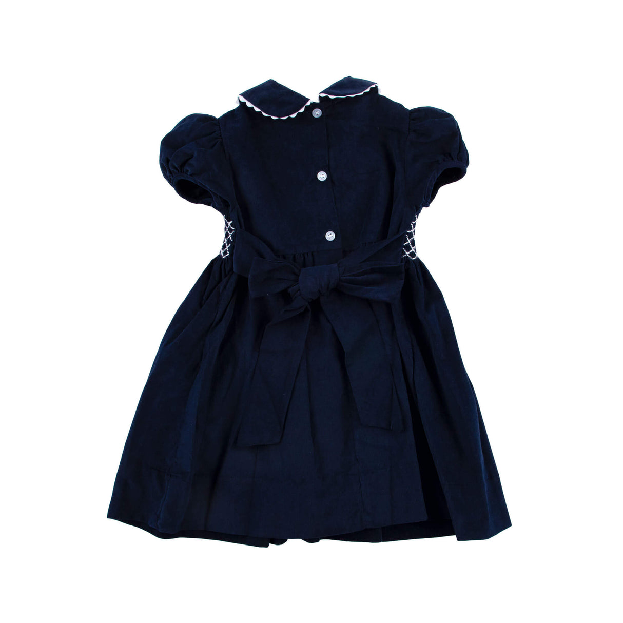 Navy Corduroy Smocked Collared Dress