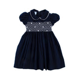 Navy Corduroy Smocked Collared Dress