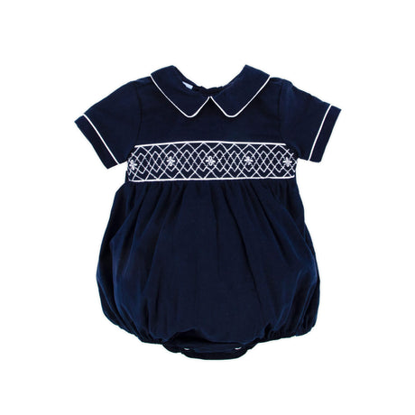 Navy Corduroy Smocked Collared Bubble