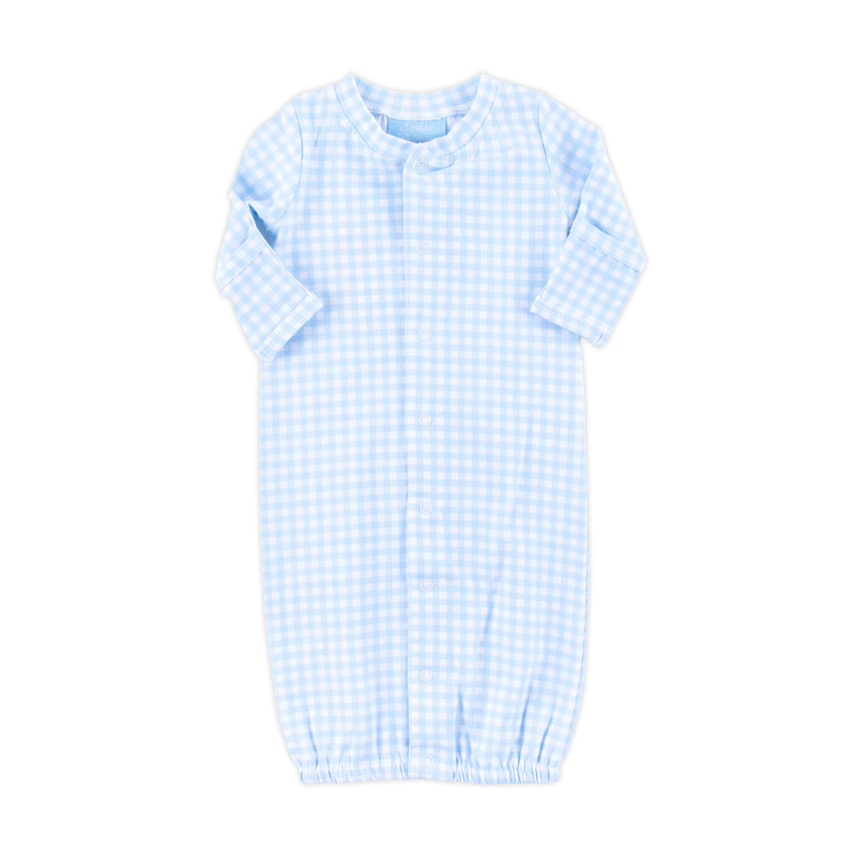Light Blue Gingham Layette Gown