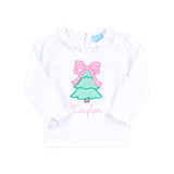 Christmas Tree & Bow White Long Sleeve Top