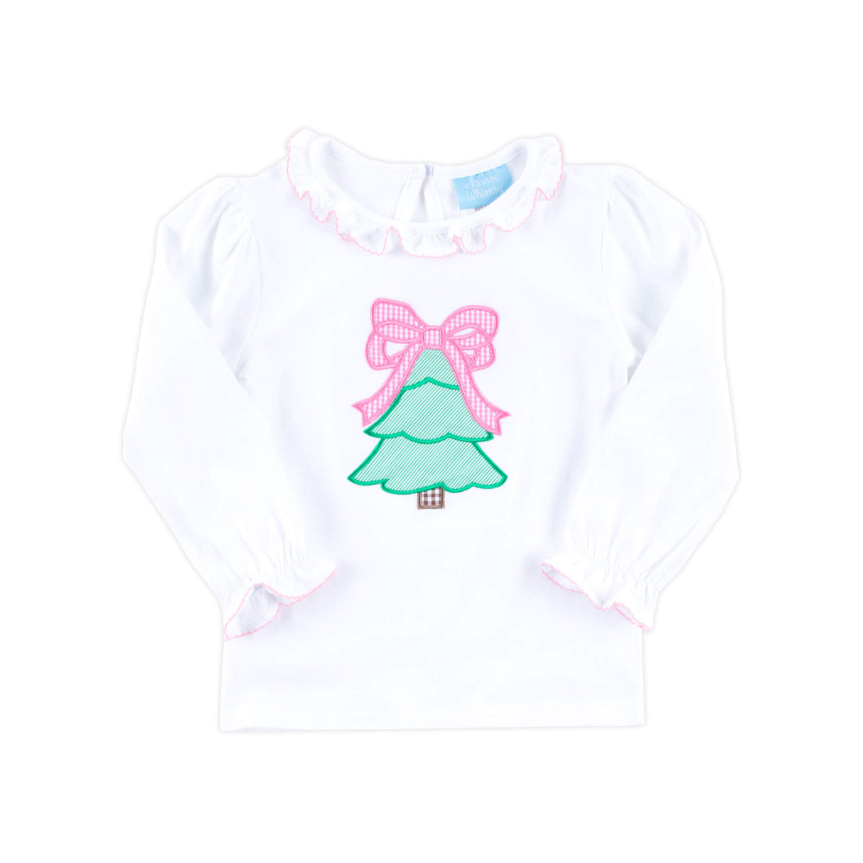 Christmas Tree & Bow White Long Sleeve Top
