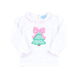 Christmas Tree & Bow White Long Sleeve Top