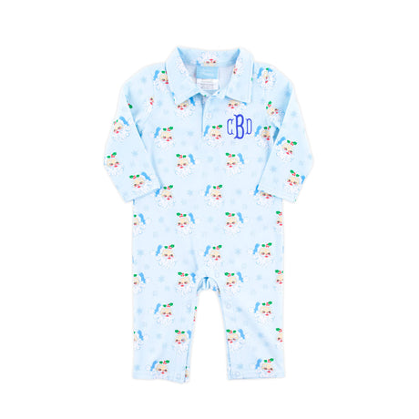 Vintage Santa Blue Polo Romper