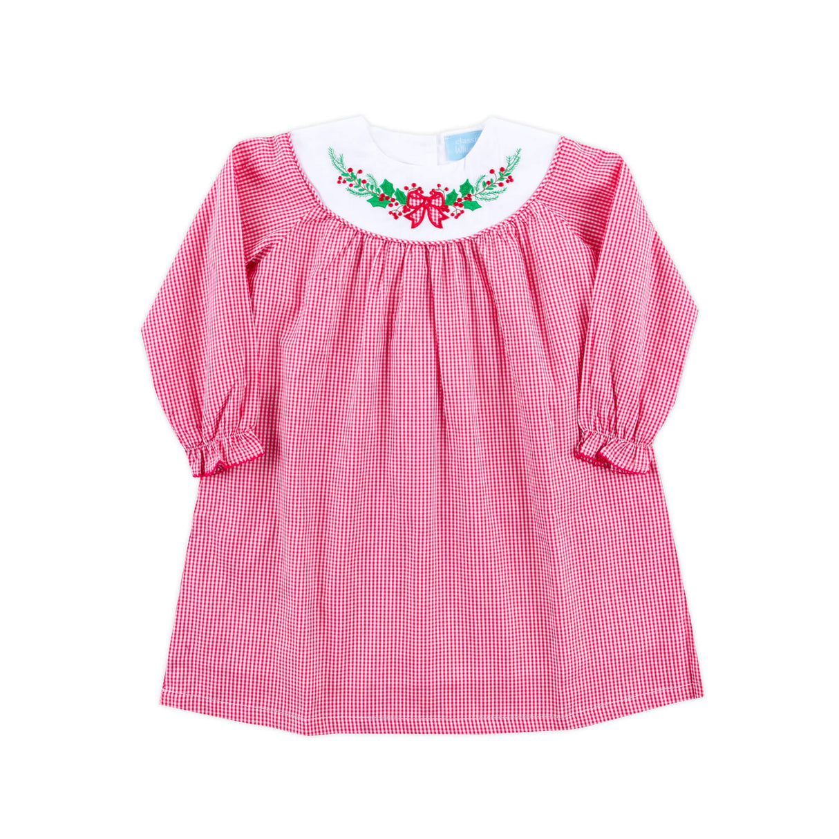 Holly Embroidered Red Gingham Yoke Dress
