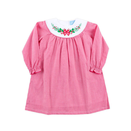 Holly Embroidered Red Gingham Yoke Dress