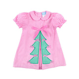 Christmas Tree Bows Pink Gingham Front Pleat Dress