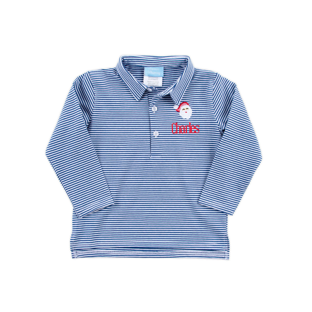 Happy Santa Royal Stripe Long Sleeve Polo