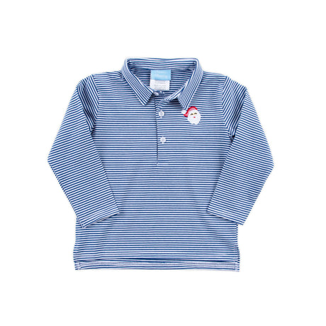 Happy Santa Royal Stripe Long Sleeve Polo