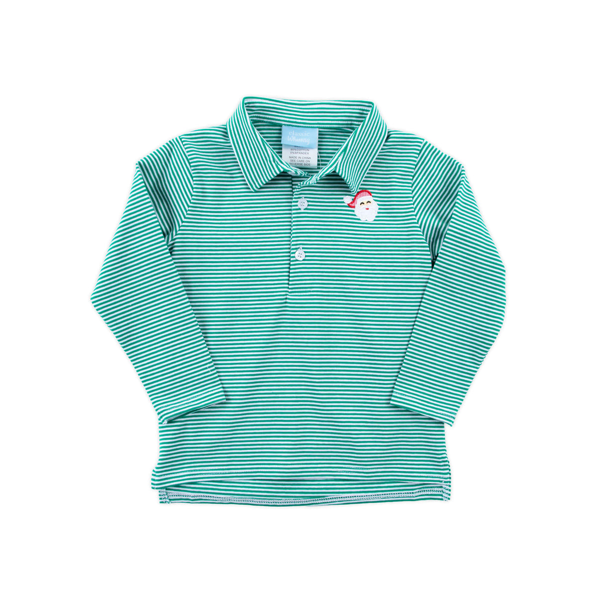 Happy Santa Emerald Stripe Long Sleeve Polo