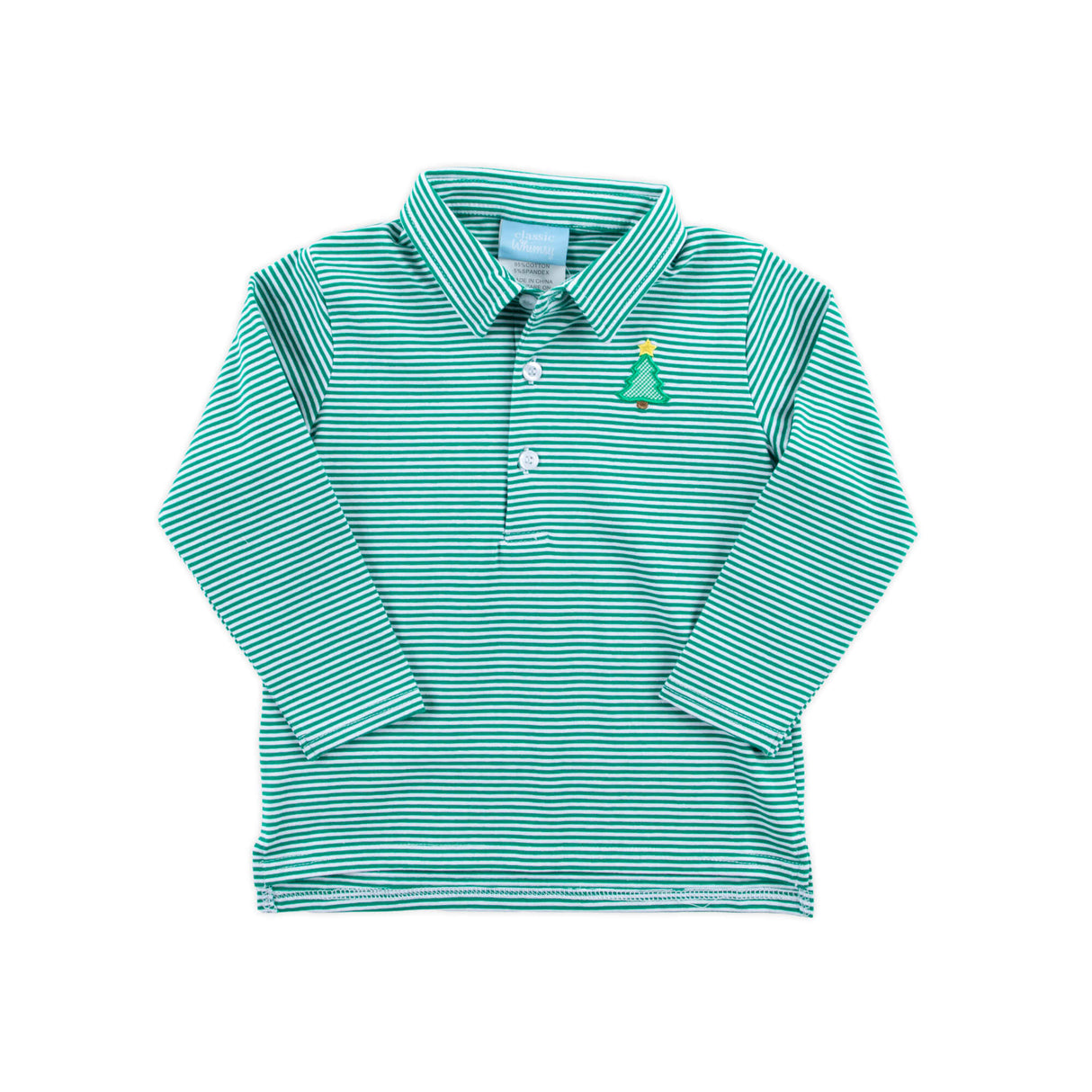 Christmas Tree Emerald Stripe Long Sleeve Polo