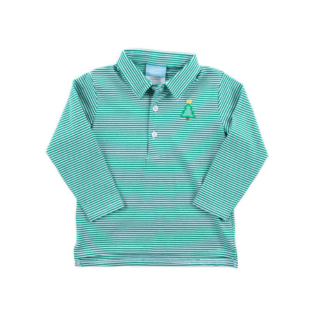 Christmas Tree Emerald Stripe Long Sleeve Polo