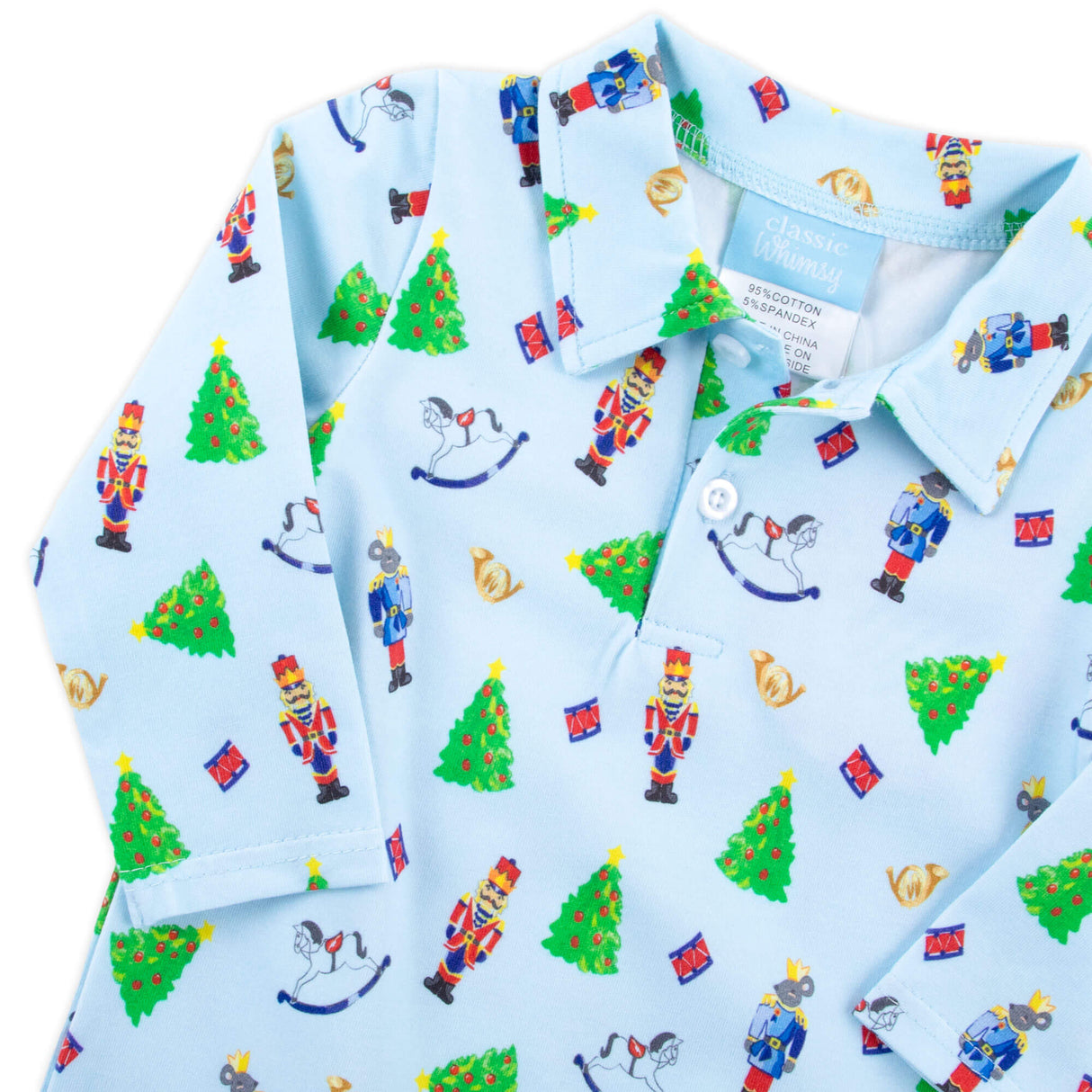 Nutcracker Blue Print Polo Romper