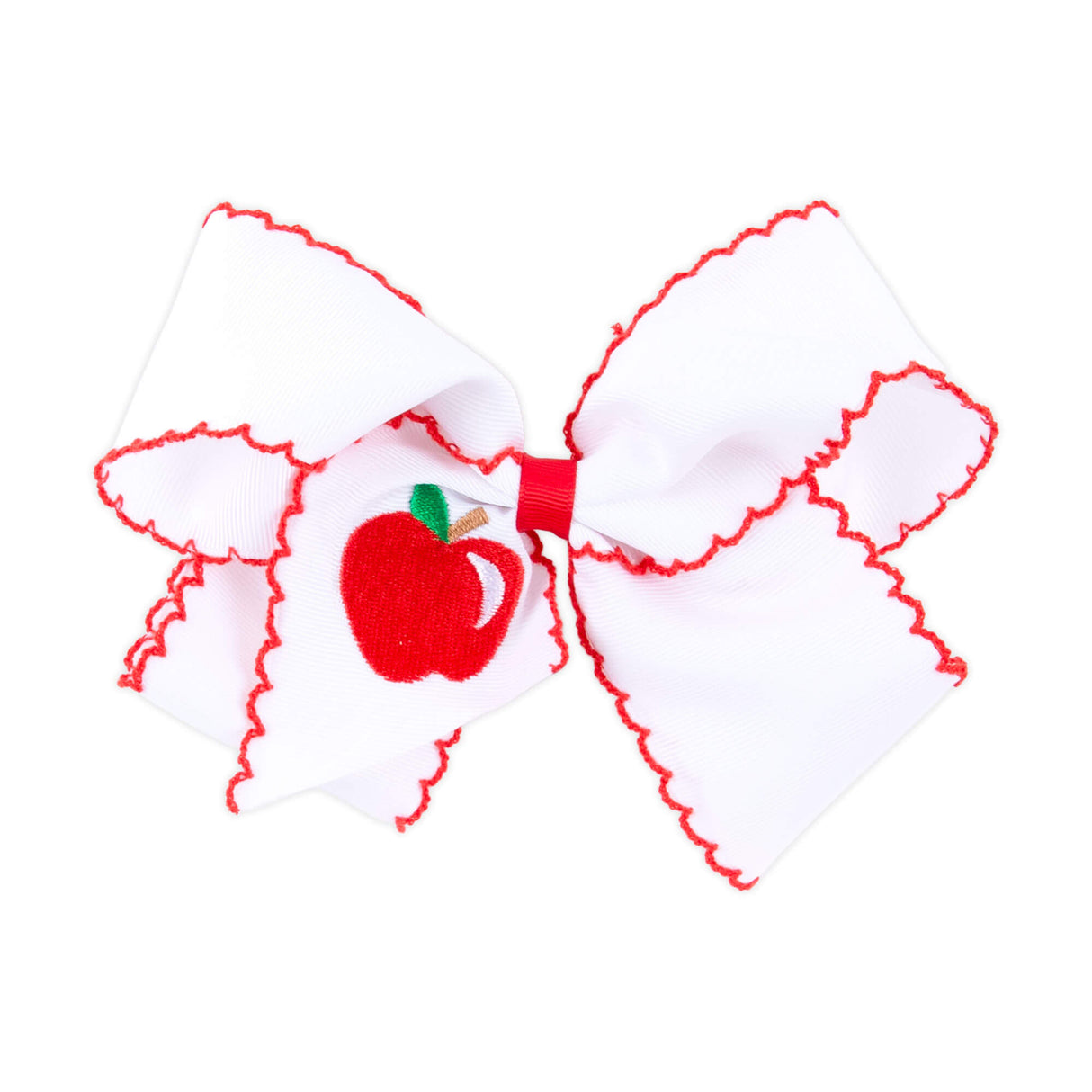 Apple Embroidered Moonstitch Hair Bow
