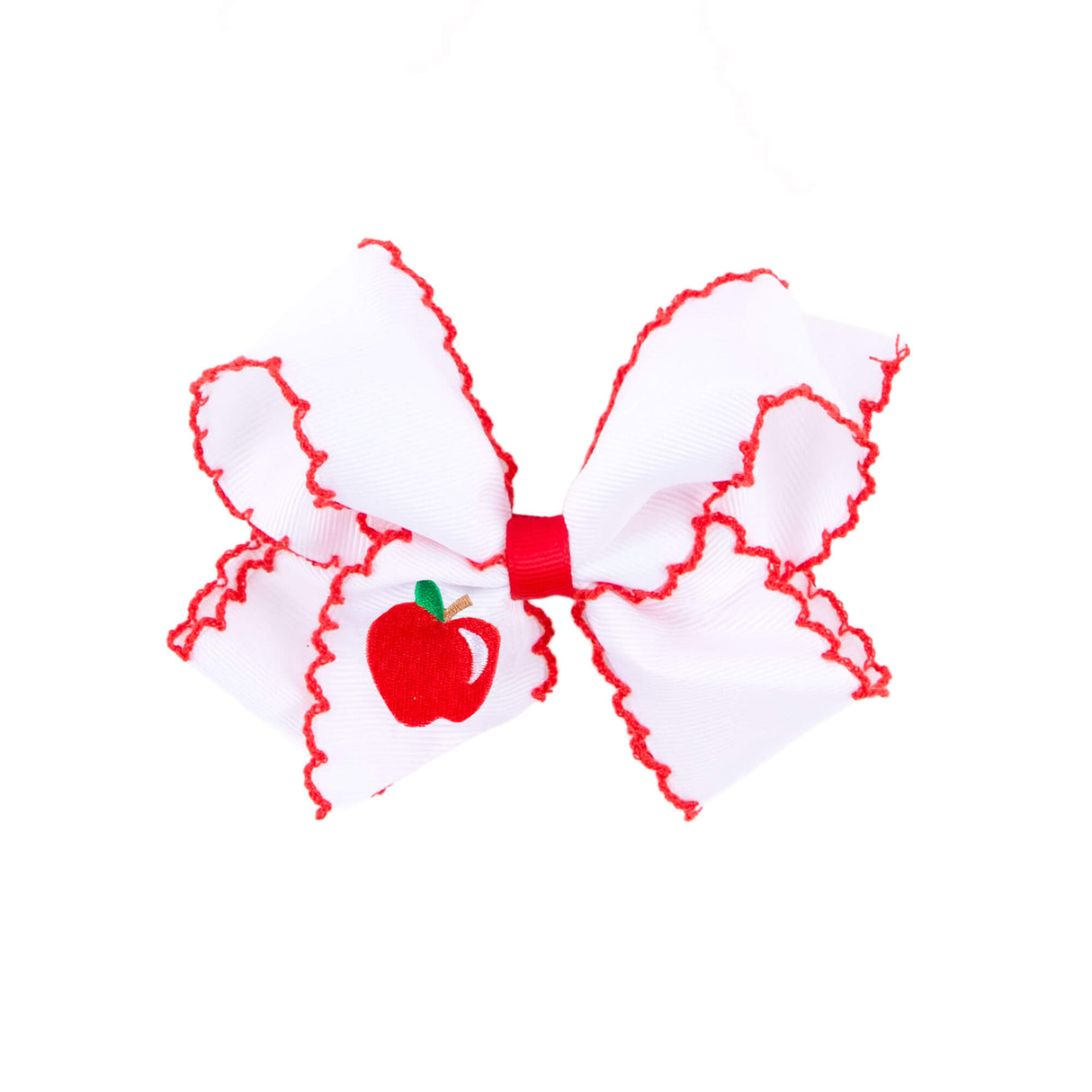 Apple Embroidered Moonstitch Hair Bow