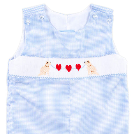 Puppy Heart Smocked Light Blue Gingham Longall