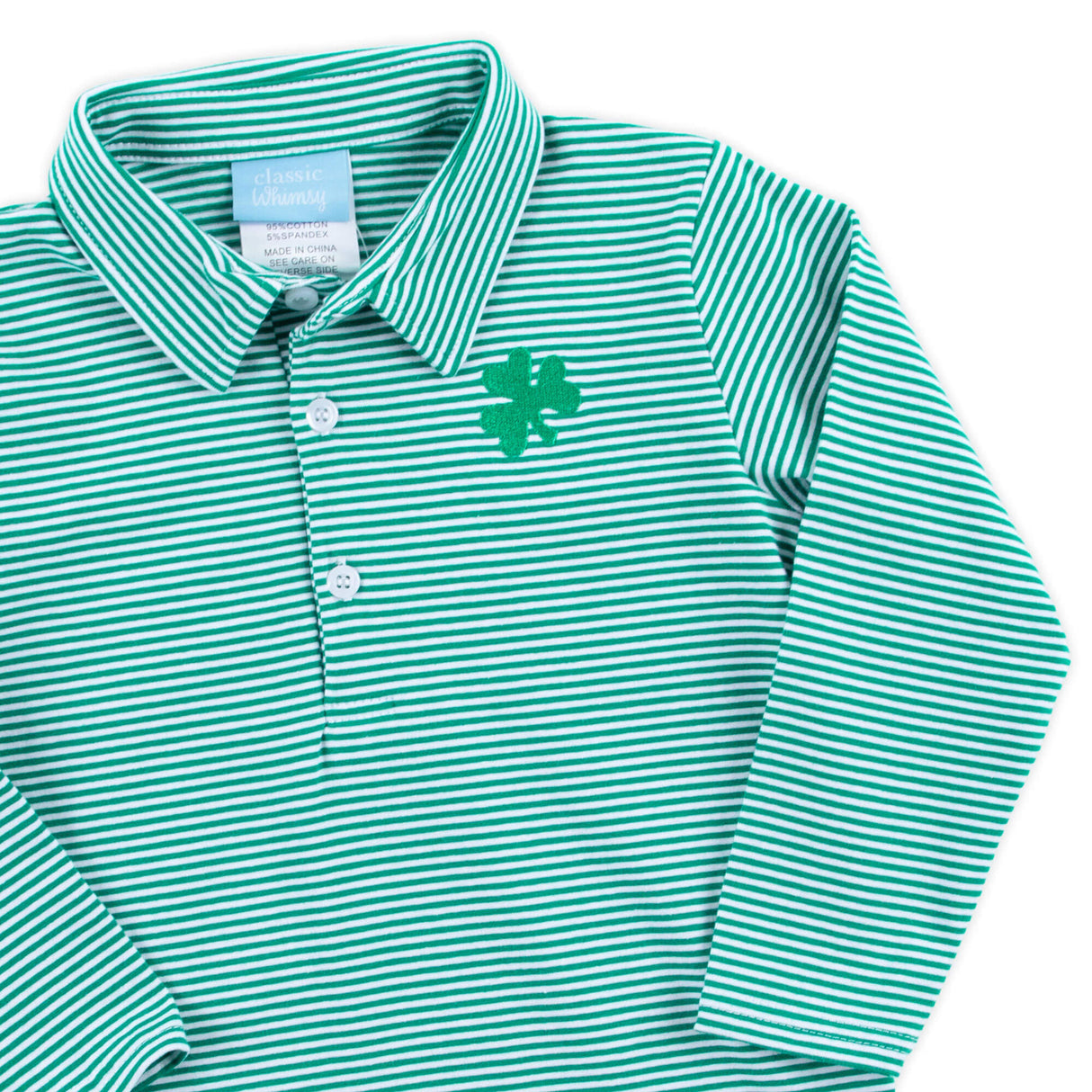 Shamrock Embroidered Green Stripe Polo