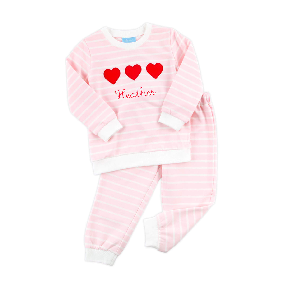 Heart Trio Pink Stripe Jogger Set