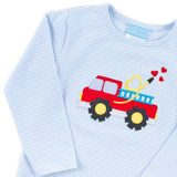 Heart Firetruck Light Blue Stripe Long Sleeve Shirt