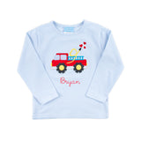 Heart Firetruck Light Blue Stripe Long Sleeve Shirt