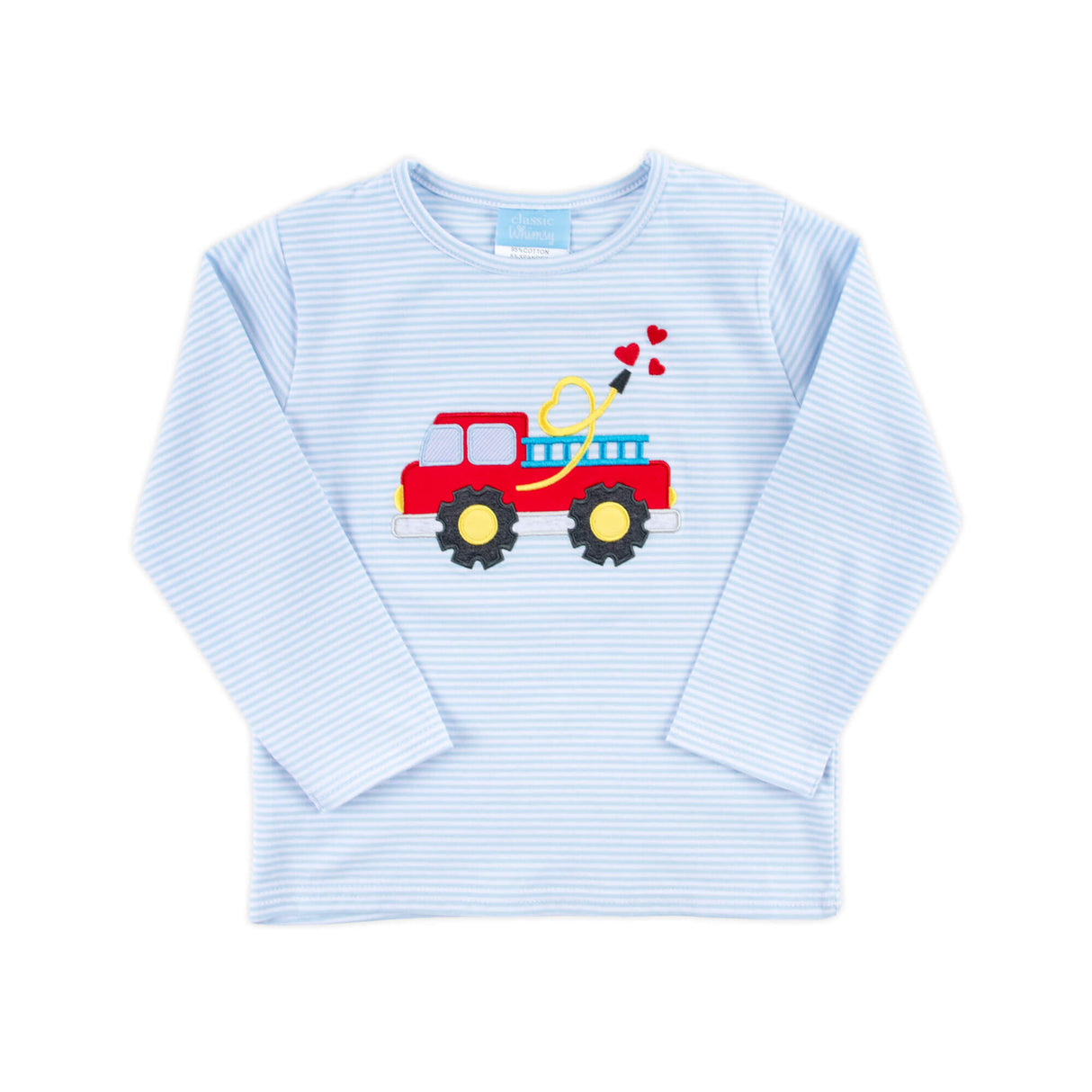 Heart Firetruck Light Blue Stripe Long Sleeve Shirt