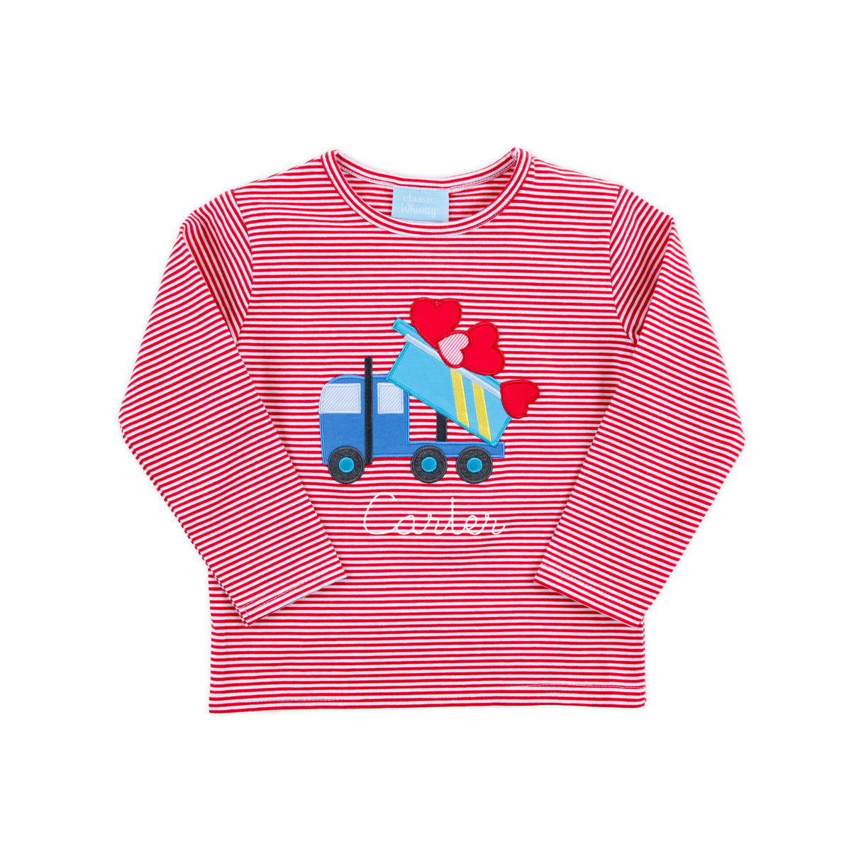 Heart Dump Truck Red Stripe Long Sleeve Shirt