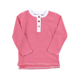 Red Stripe Long Sleeve Henley Shirt