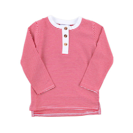 Red Stripe Long Sleeve Henley Shirt