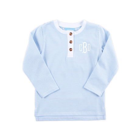 Light Blue Stripe Long Sleeve Henley Shirt