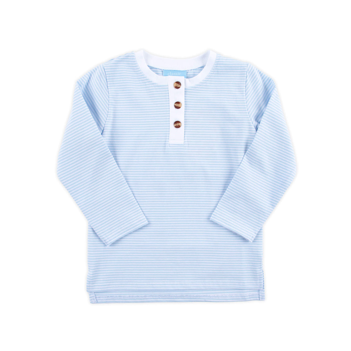 Light Blue Stripe Long Sleeve Henley Shirt