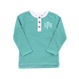 Green Stripe Long Sleeve Henley Shirt