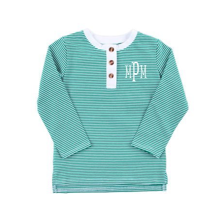 Green Stripe Long Sleeve Henley Shirt