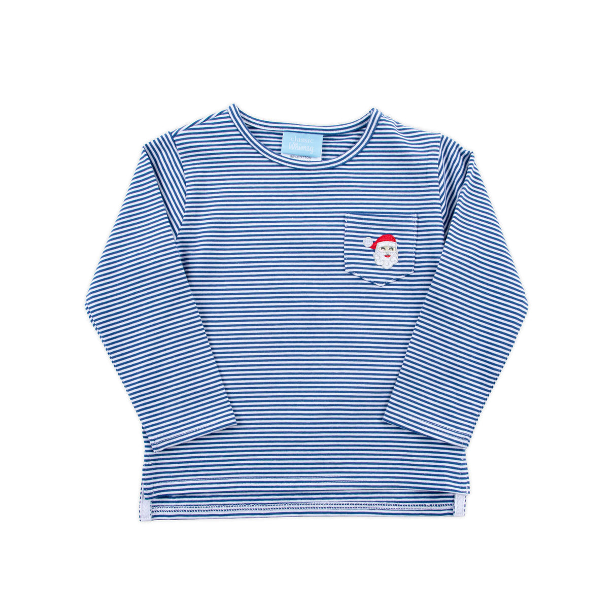 Happy Santa Navy Stripe Long Sleeve Pocket Shirt