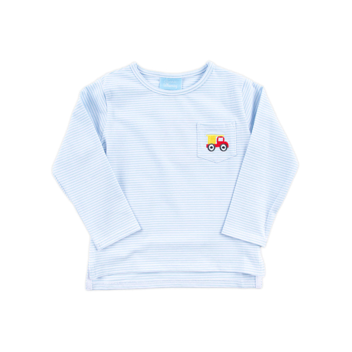 Construction Truck Light Blue Stripe Long Sleeve Pocket Shirt