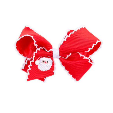 Happy Santa Embroidered Moonstitch Hair Bow