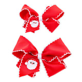 Happy Santa Embroidered Moonstitch Hair Bow