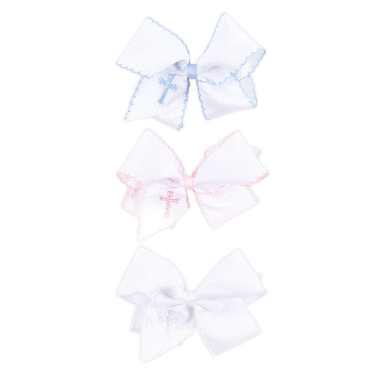 Cross Embroidered Moonstitch Hair Bow