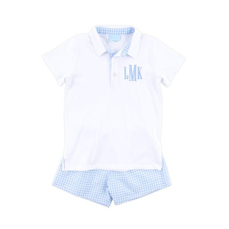 French Blue Gingham Polo Short Set